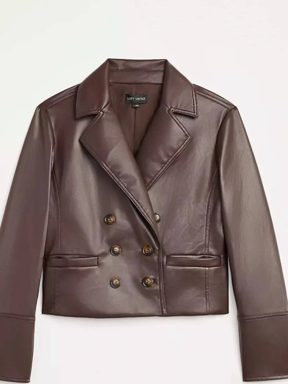 LOFT Double-Breasted Faux Leather Jacket in Deep Brown - Picture 3 of 7